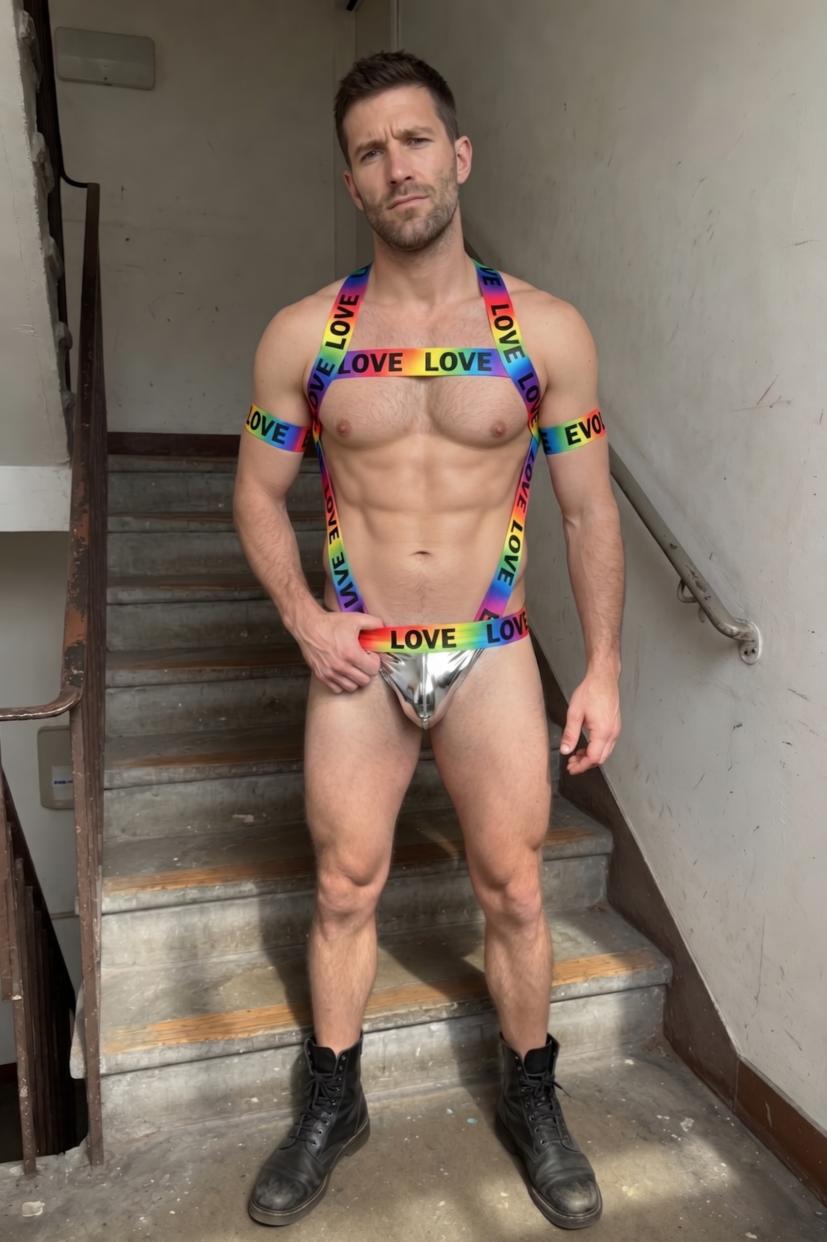 Joylgbt Men’s Rainbow Logo Elastic Harness Set