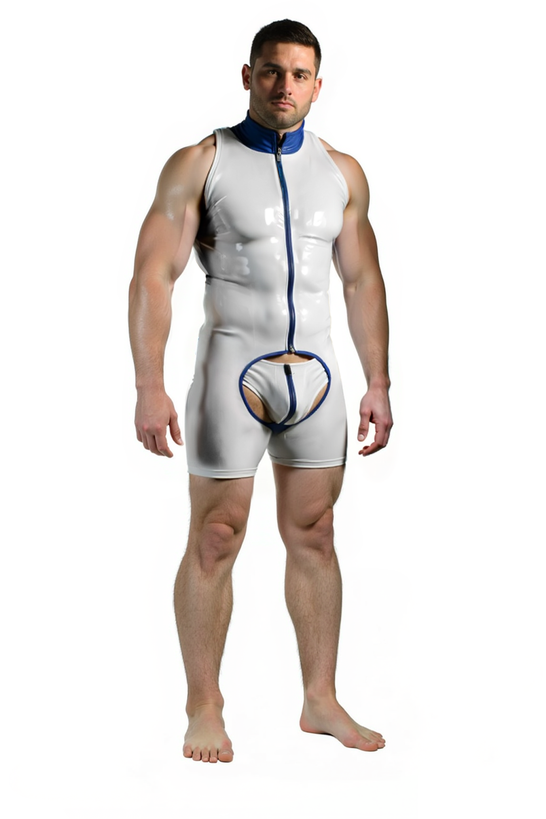 Joylgbt Futuristic White Bodysuit with Zip Closure and Bold Open Back