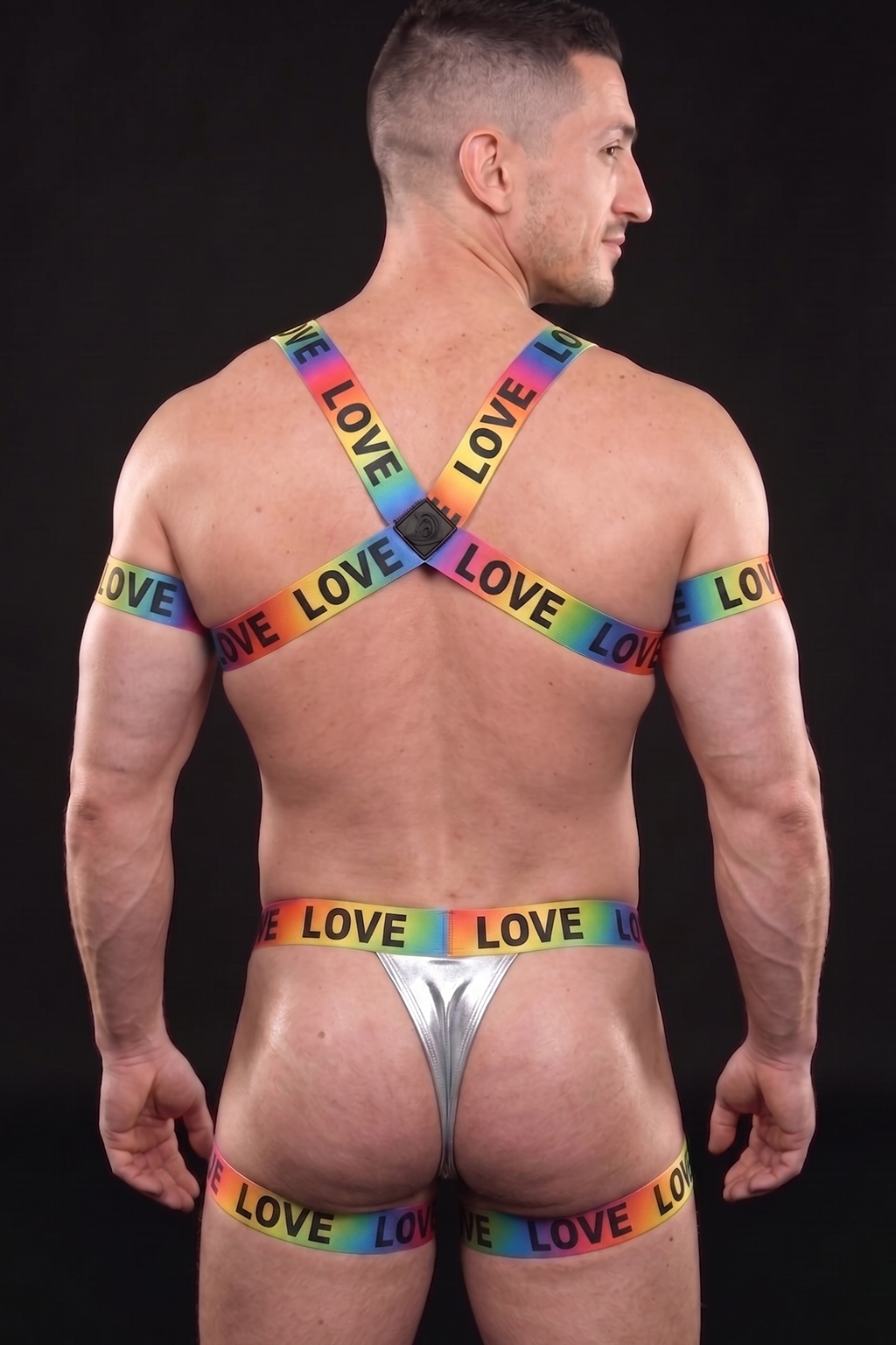 Joylgbt Men’s Rainbow “LOVE” Elastic Harness Set