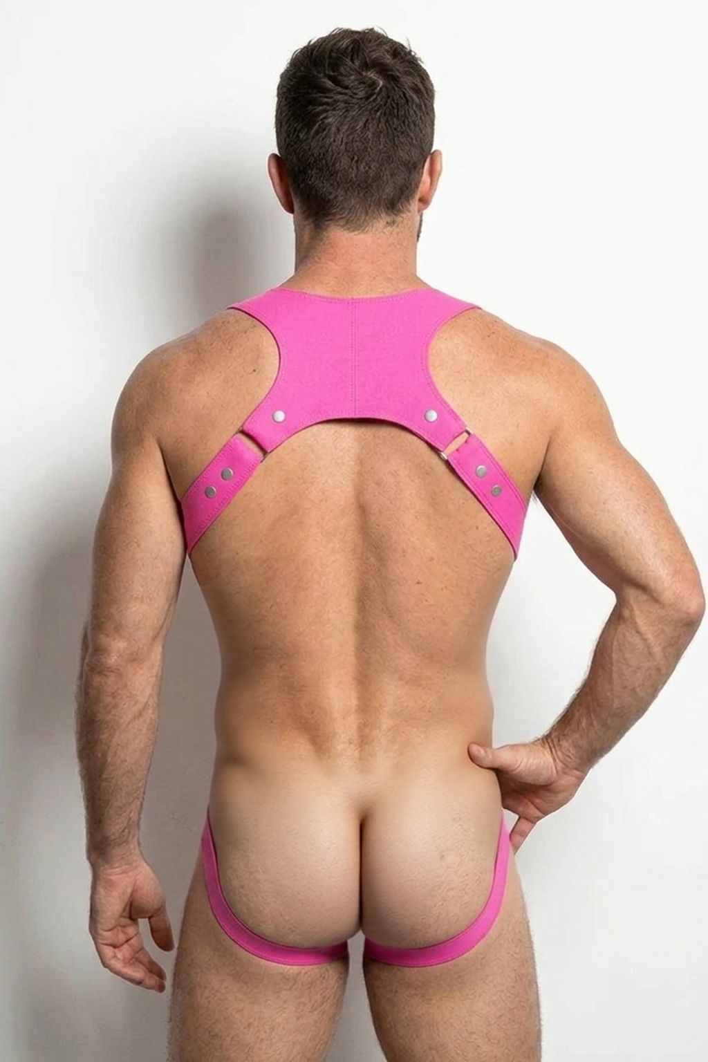 Joylgbt Hot Pink & Grey PU Suspender Harness Thong Set