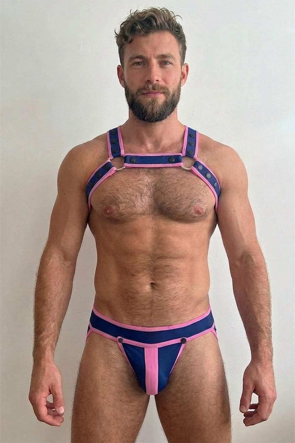 Joylgbt Men's Navy & Pink PU Chest Harness Set
