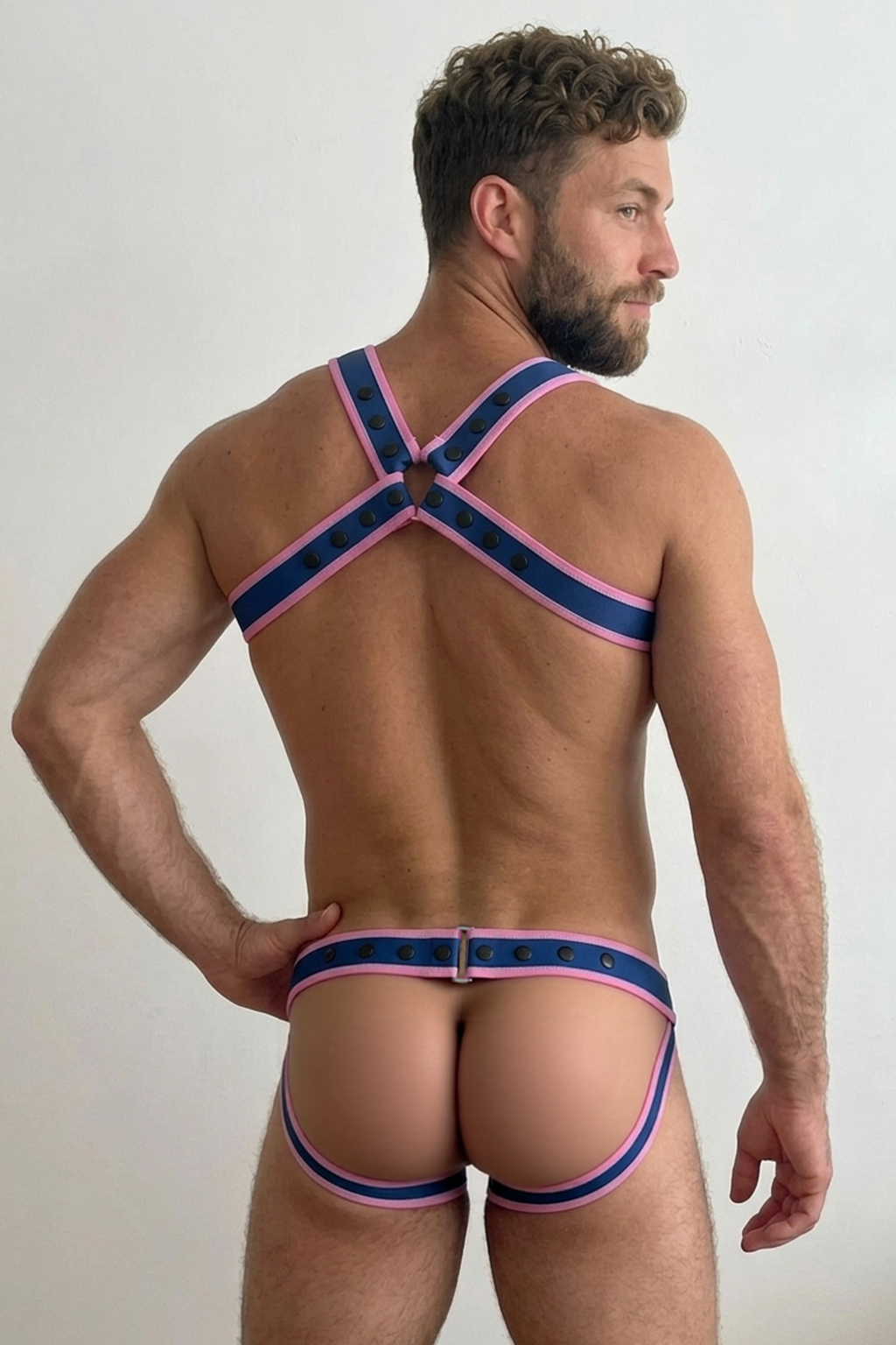 Joylgbt Men's Navy & Pink PU Chest Harness Set