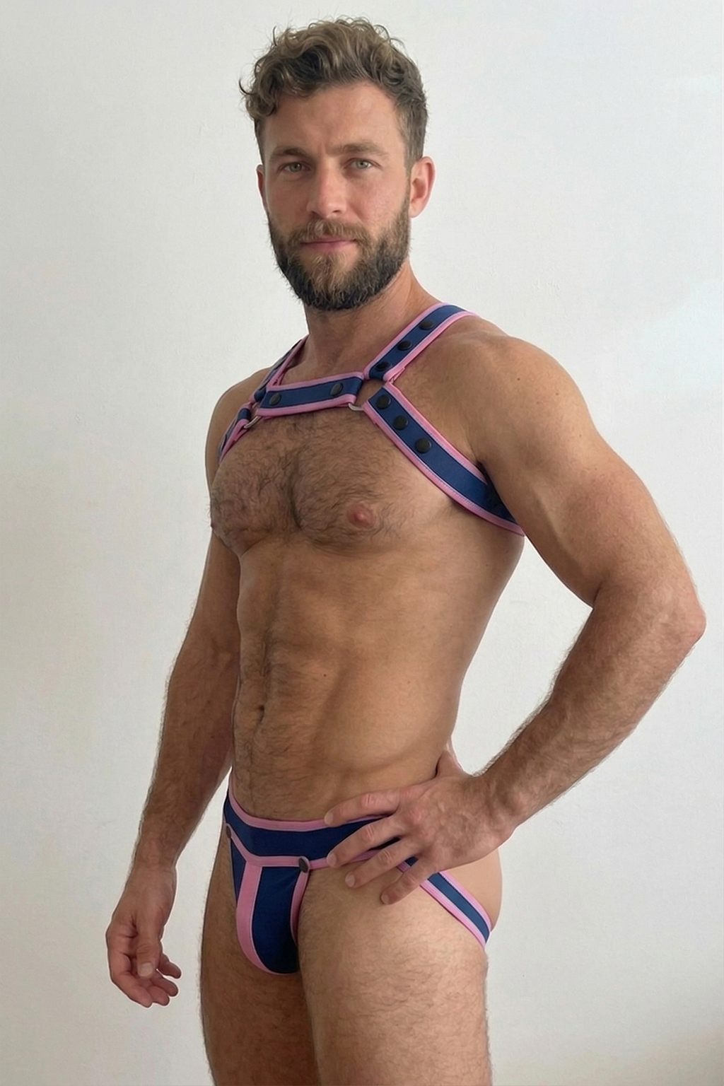 Joylgbt Men's Navy & Pink PU Chest Harness Set