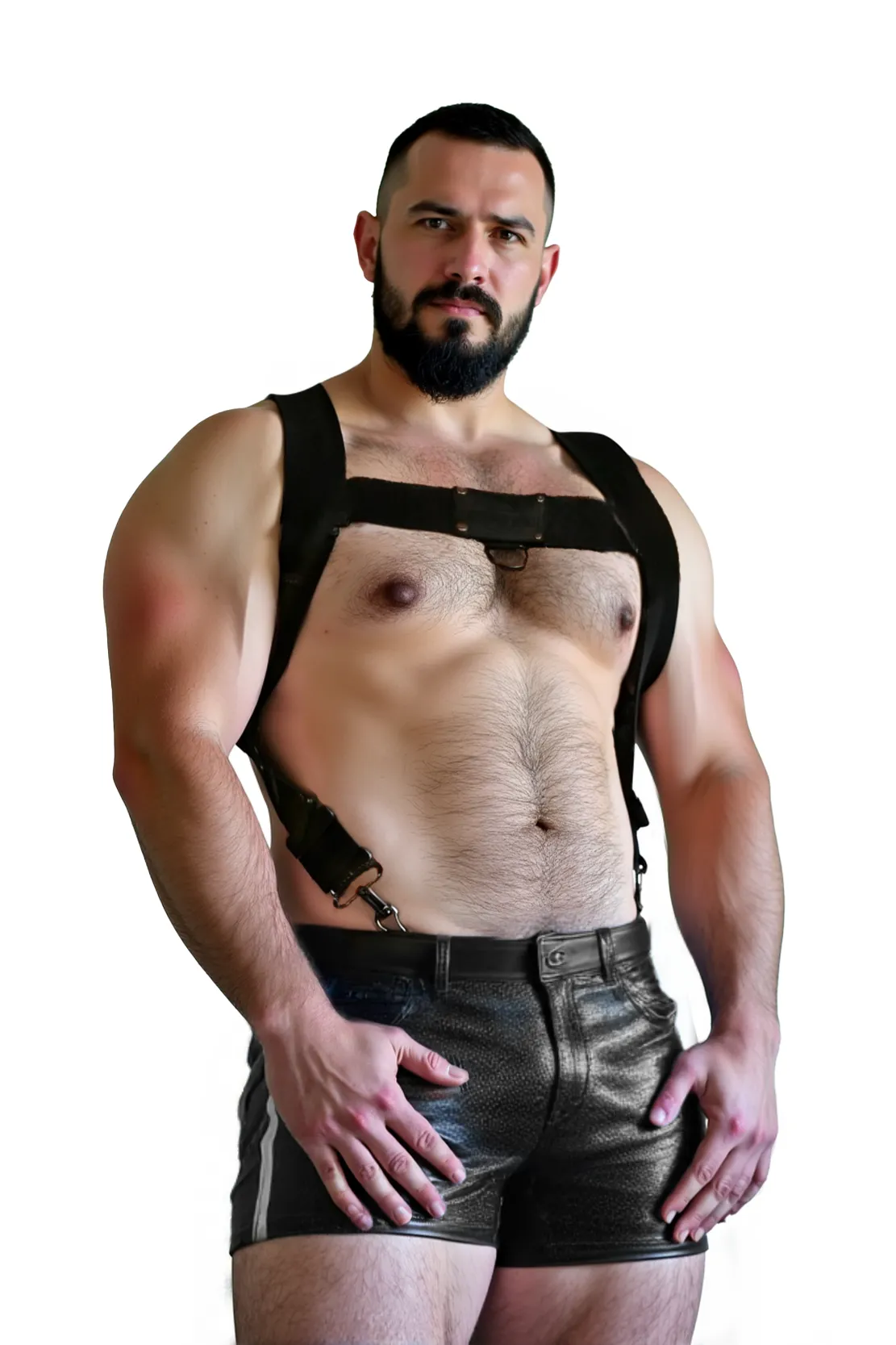 Luxury Double-Processed Leather Harness Shorts