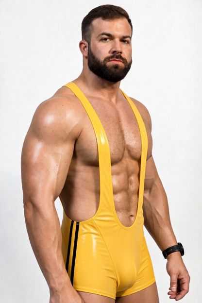 Joylgbt Men’s Glossy Deep V Singlet Shorts