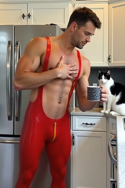 Joylgbt Black & Red Two-Tone Glossy Bodysuit