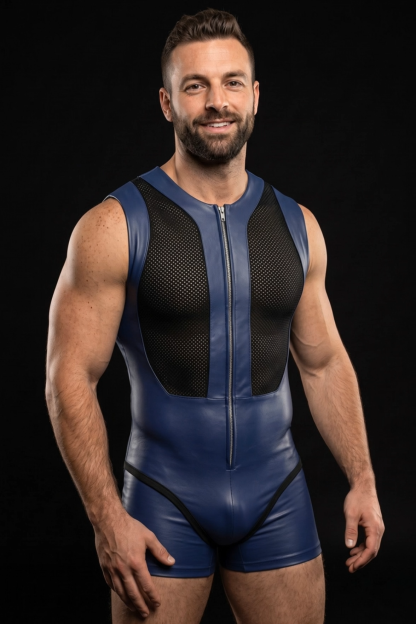 Joylgbt Men’s Blue Black Mesh Bodysuit Shorts