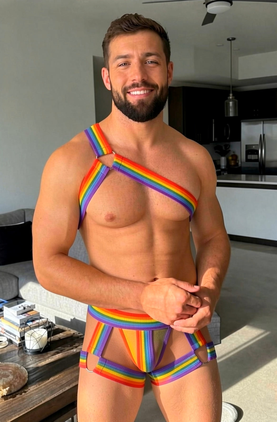 Rainbow Ring-Detail Harness & Briefs Set