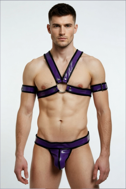 Men’s Glossy Color-Block Harness Brief Set