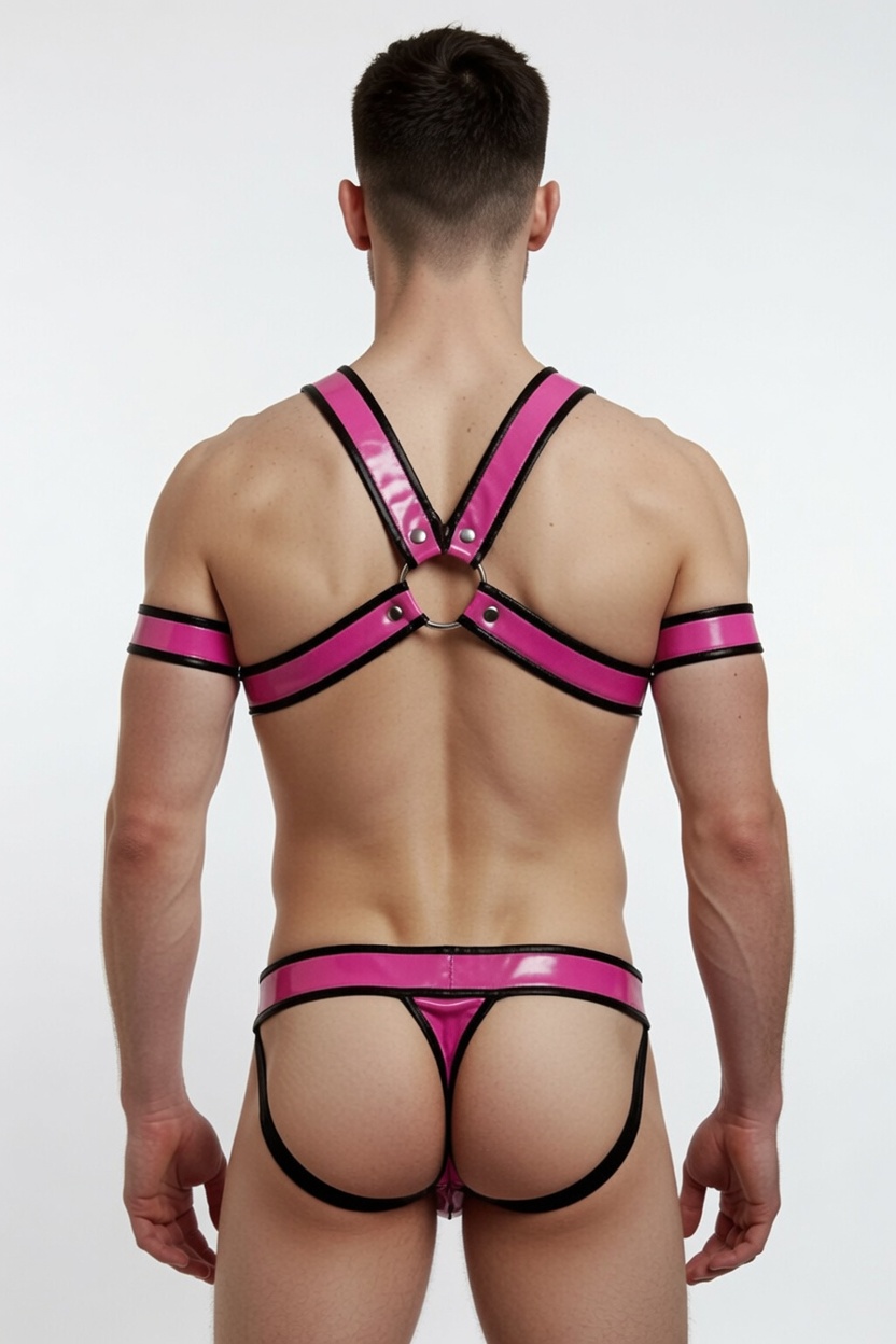 Joylgbt Men’s Glossy Color-Block Harness Brief Set