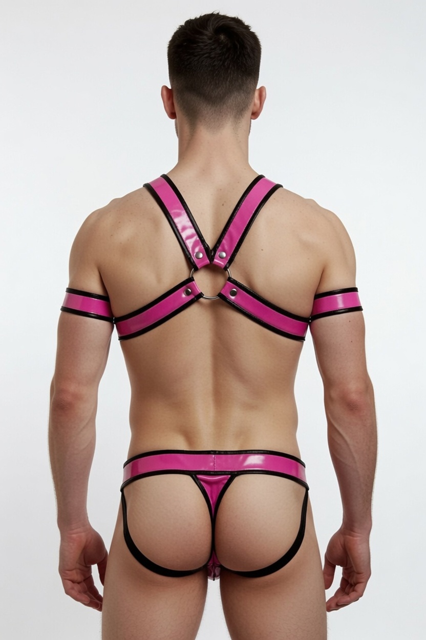 Joylgbt Men’s Glossy Color-Block Harness Brief Set