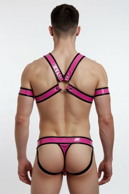 Joylgbt Men’s Glossy Color-Block Harness Brief Set