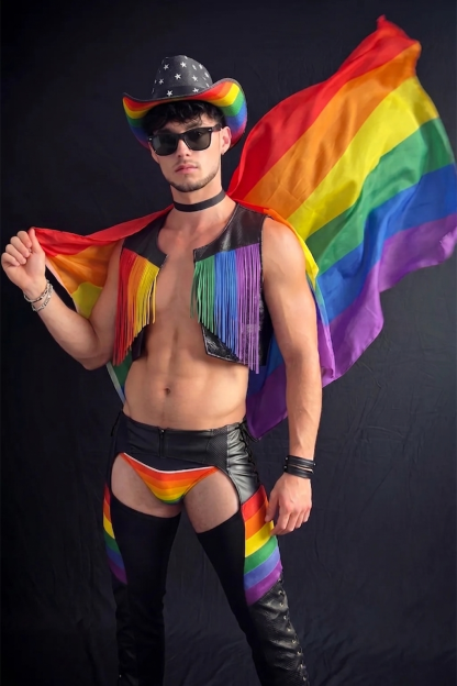 Joylgbt Men's Rainbow Fringe Biker Party Set（ Without Hat ）