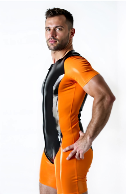 Joylgbt Orange & Black Fitted Zip-Front Bodysuit