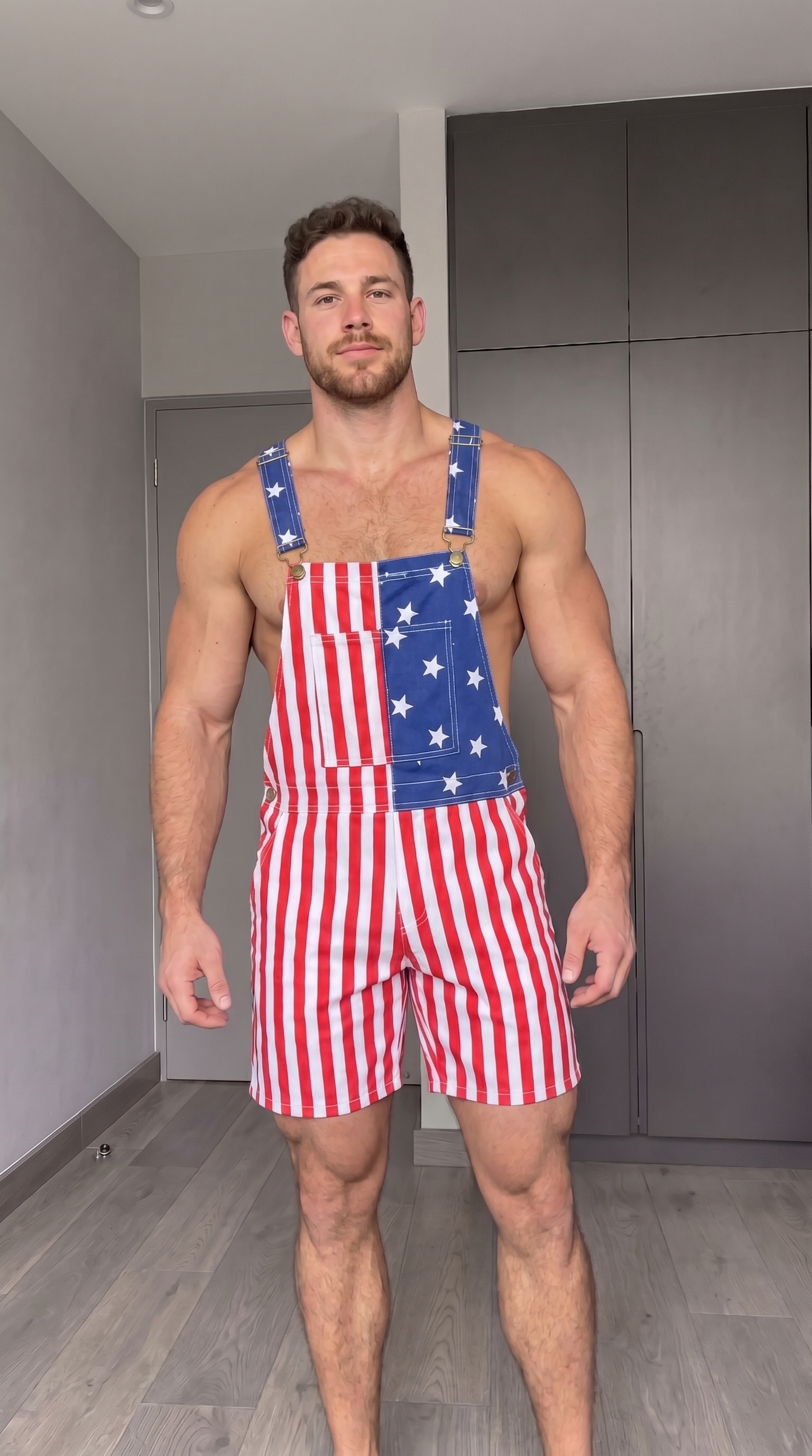 Joylgbt Men’s American Flag Print Short Bib Overalls Casual Party Performance Romper