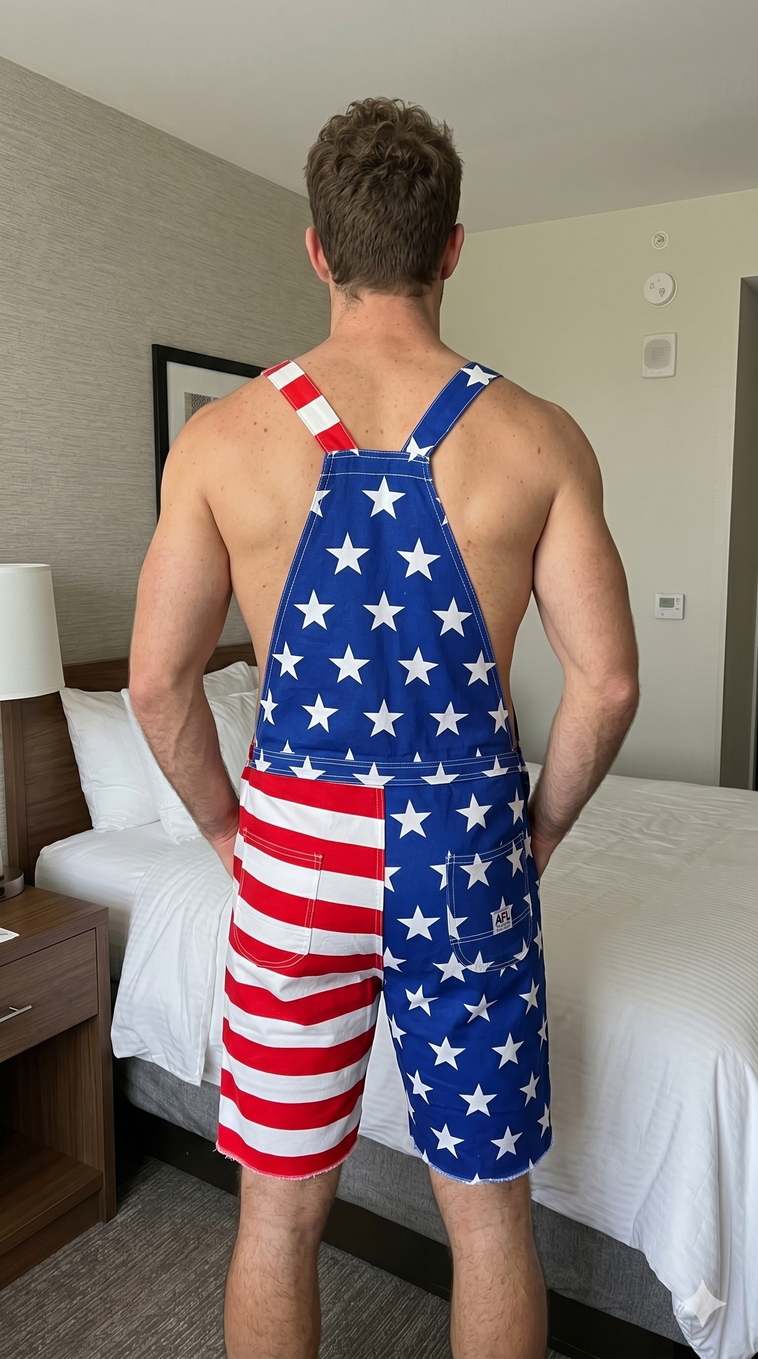 Joylgbt Men’s American Flag Colorblock Bib Shorts Mid-Length Casual Utility Overalls Festive Theme Outfit