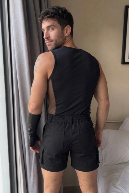 Joylgbt Men’s Black Lace-Up Mesh Tank (Without shorts )