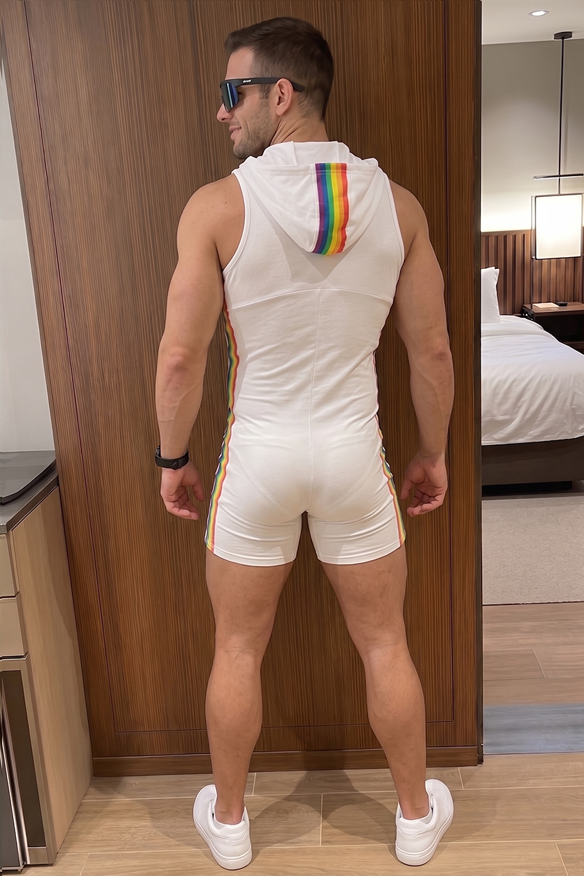 JoyLgbt Men's Rainbow Pride Deep-Cut Romper（Two style）