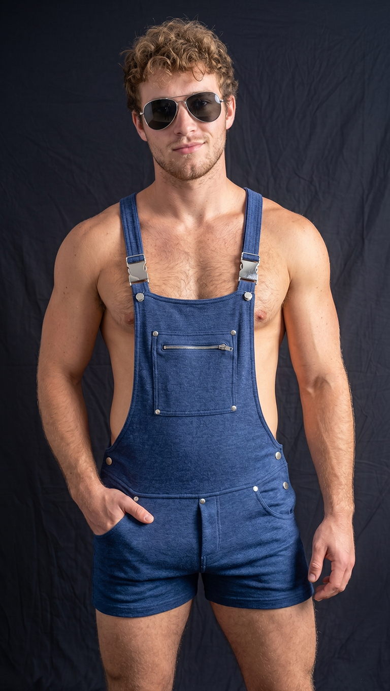Joylgbt Men's Blue Slim-Fit Utility Overall Short Romper