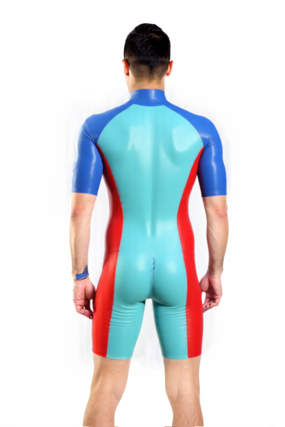 Joylgbt Triple-Tone Bodysuit – Light Blue, Red & Royal Blue with Gloss Finish