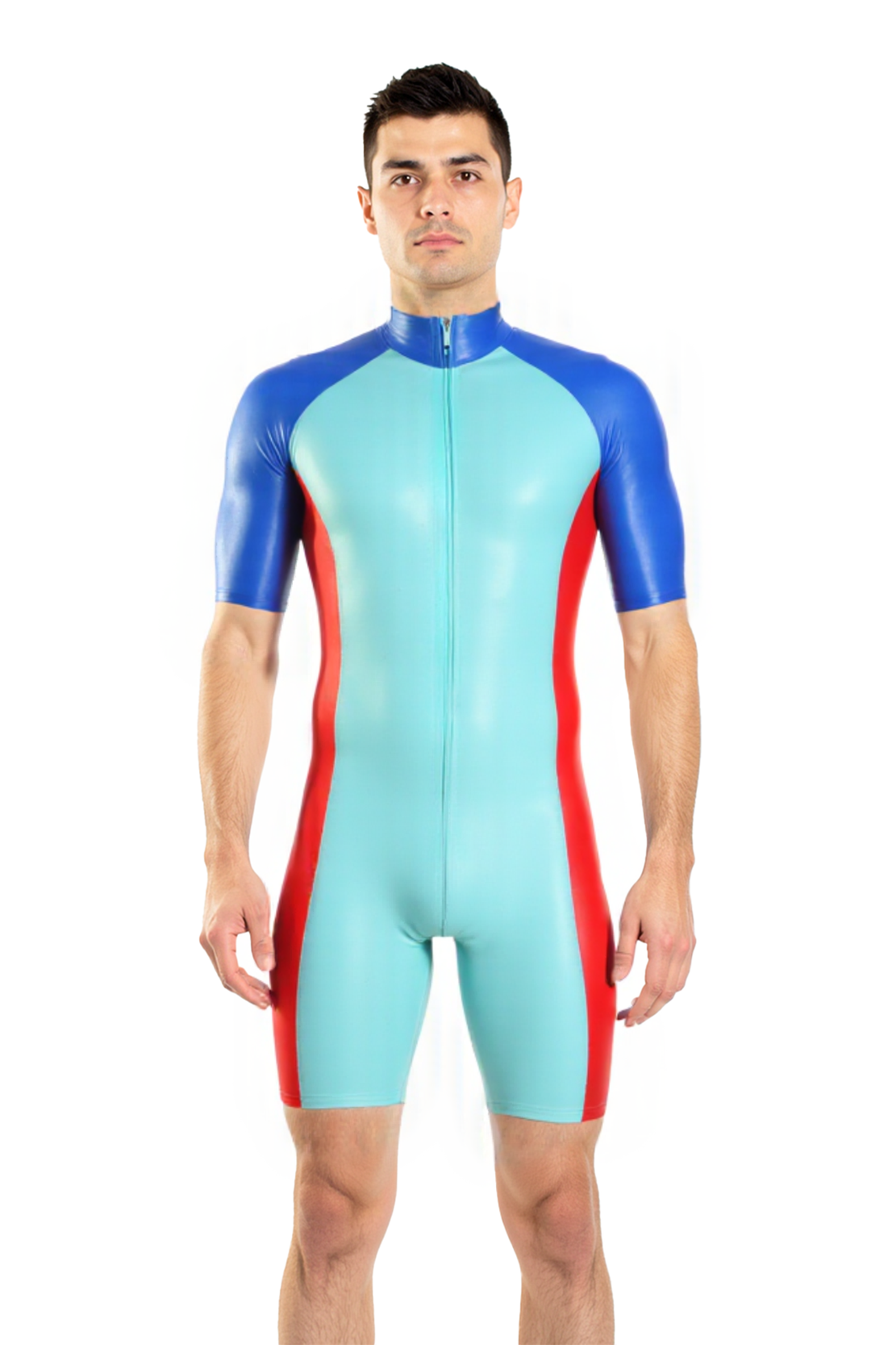 Joylgbt Triple-Tone Bodysuit – Light Blue, Red & Royal Blue with Gloss Finish
