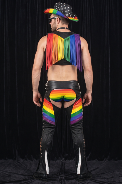 Joylgbt Men's Rainbow Fringe Biker Party Set