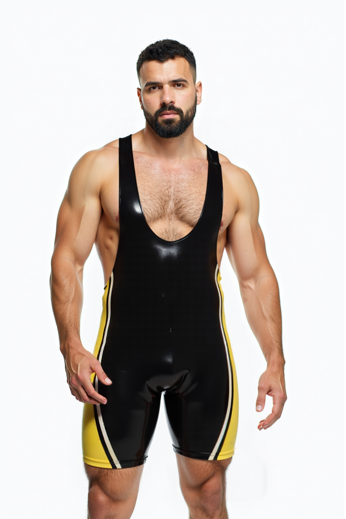 Joylgbt Men's Glossy Lycra Wrestling Singlet – Black & Yellow Contrast Sportswear