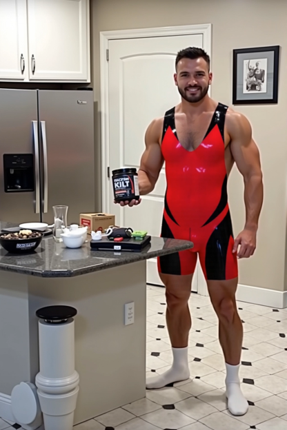 : Joylgbt Men's Red & Black High-Gloss Leather Sleeveless Bodysuit