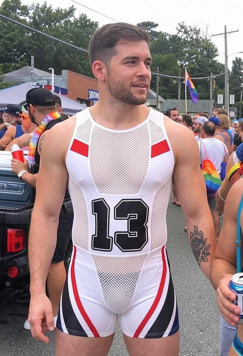 Joylgbt Men's Blue Breathable Mesh Number-Print Athletic Short Romper