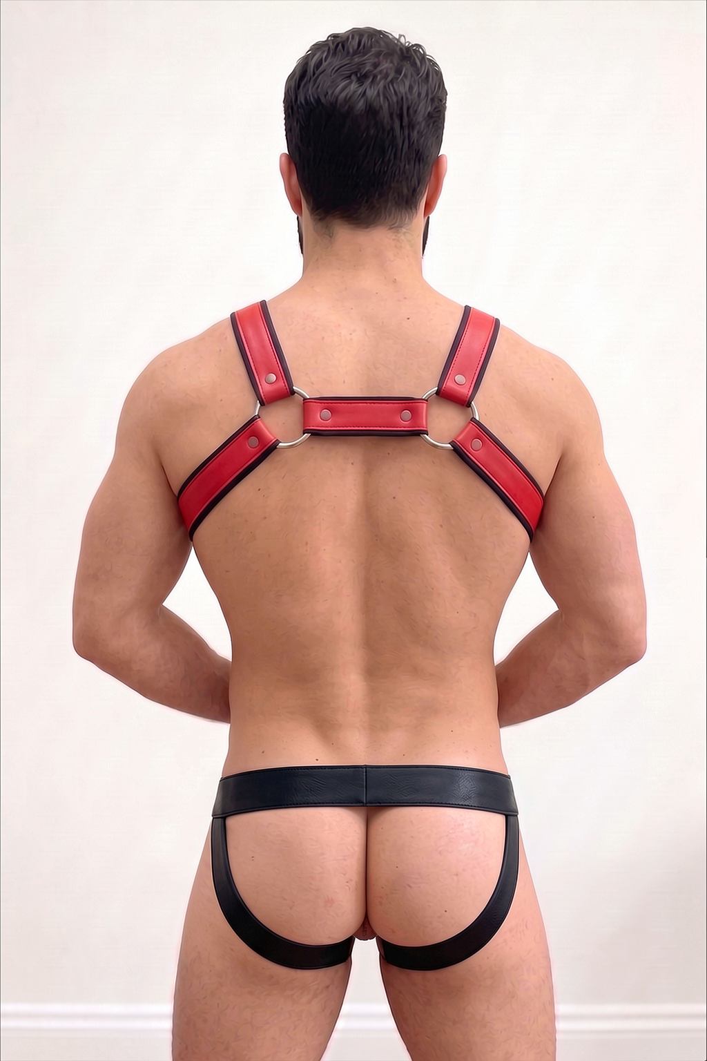  Flame Red/Black PU Harness Set 