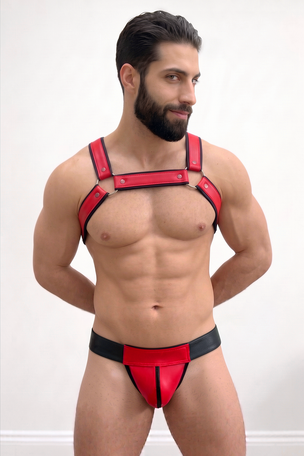  Flame Red/Black PU Harness Set 