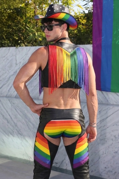 Joylgbt Men's Rainbow Fringe Biker Party Set（ Without Hat ）