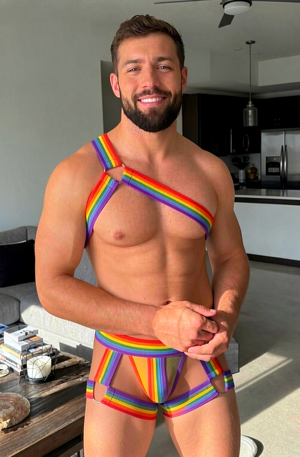 Rainbow Ring-Detail Harness & Briefs Set