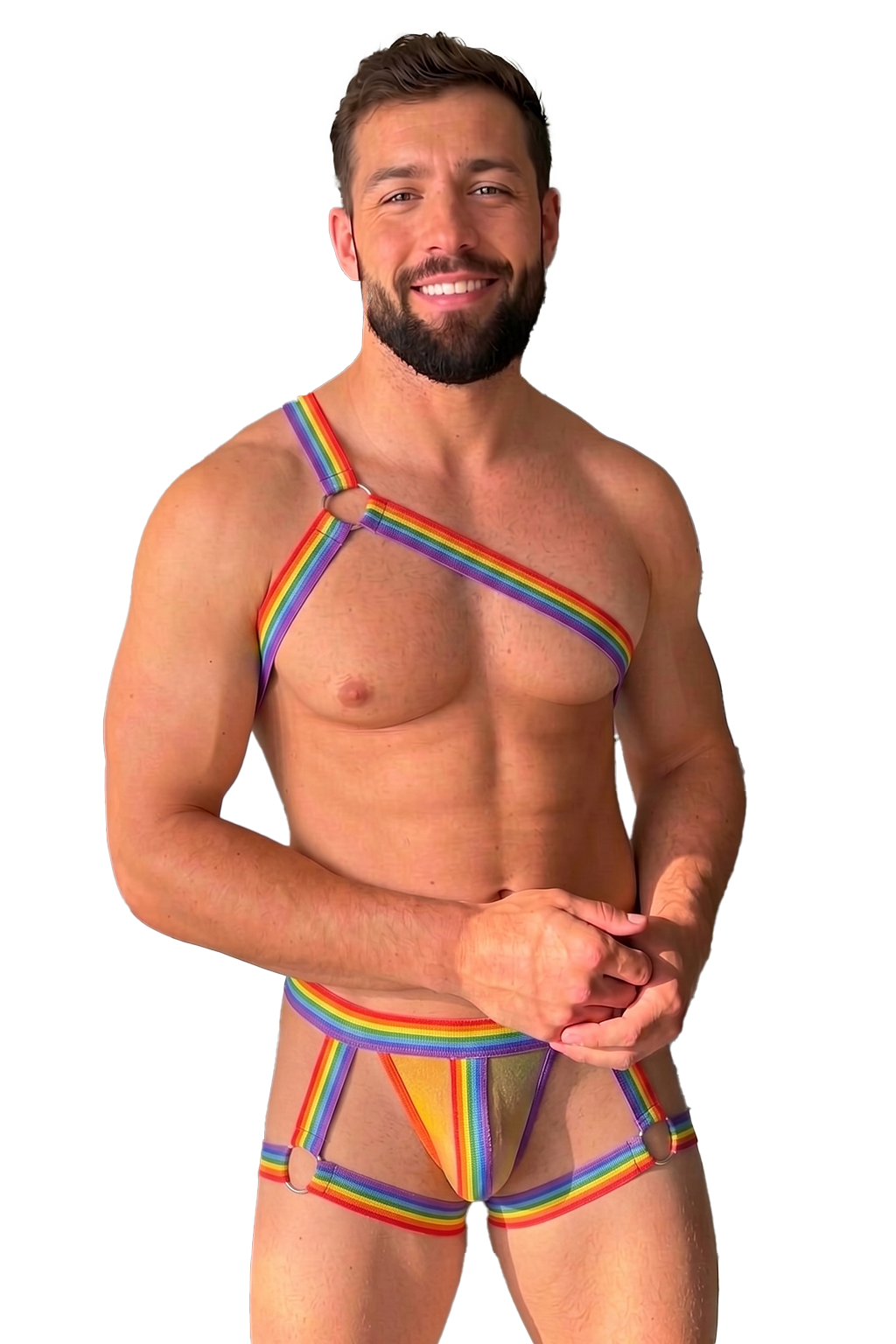 Rainbow Ring-Detail Harness & Briefs Set