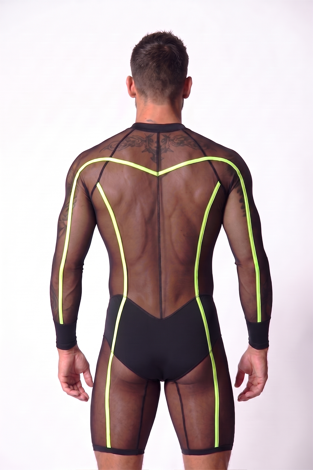 Neon-Trim Long Sleeve Mesh Zip Jumpsuit