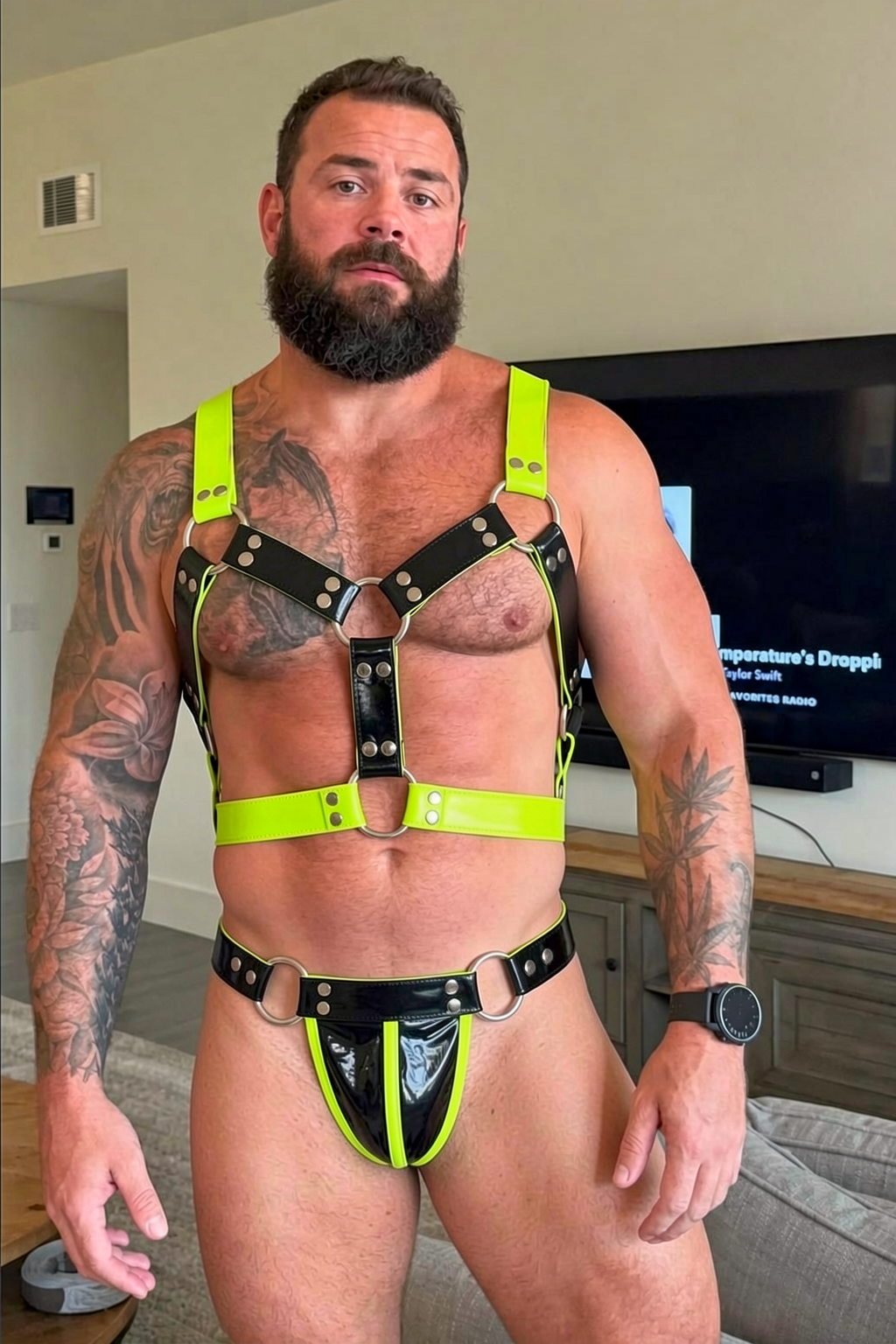 Neon Green/Black Cage-Style Harness Set