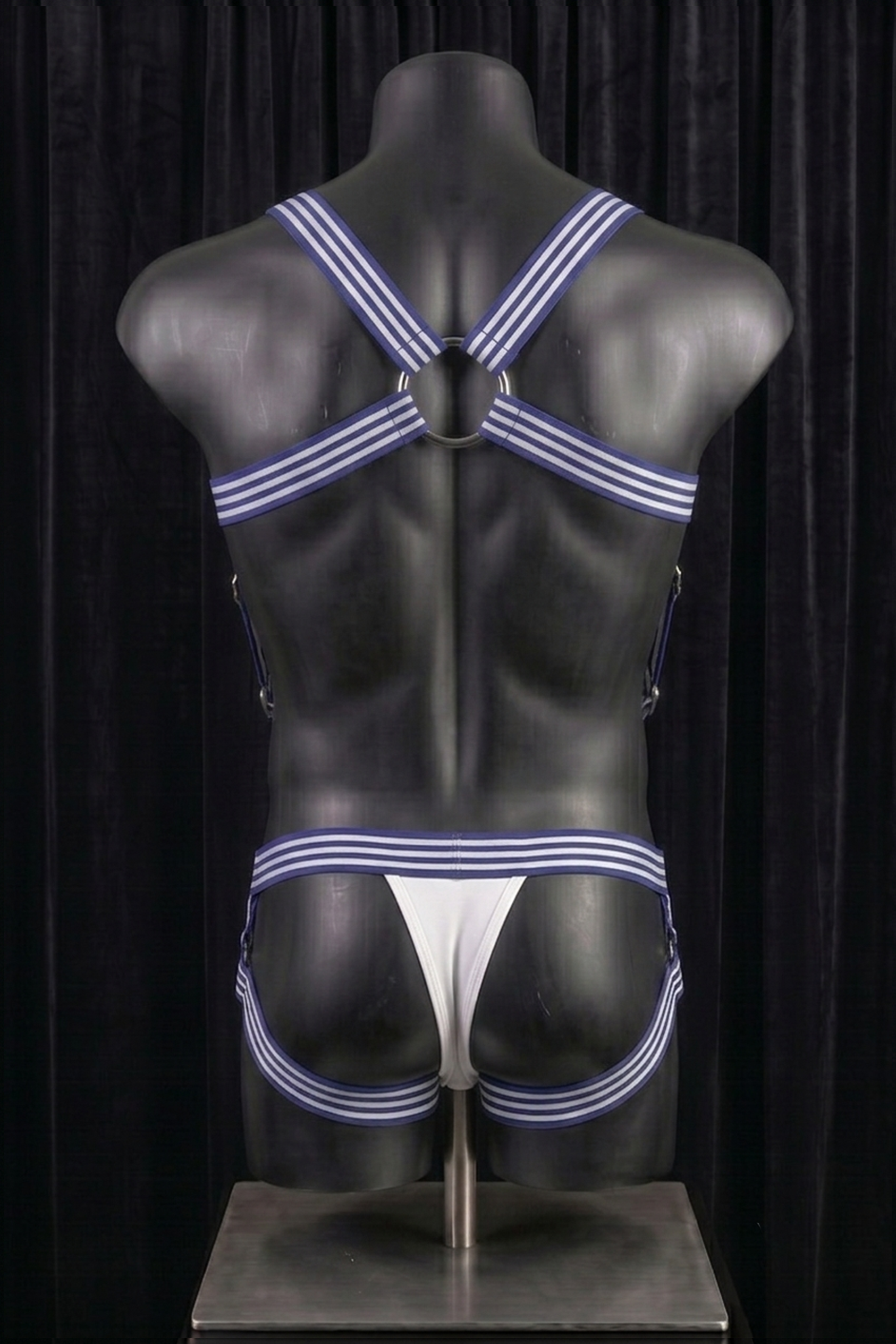 Joylgbt Men's Blue and White Striped Metal-Ring Elastic Harness Set