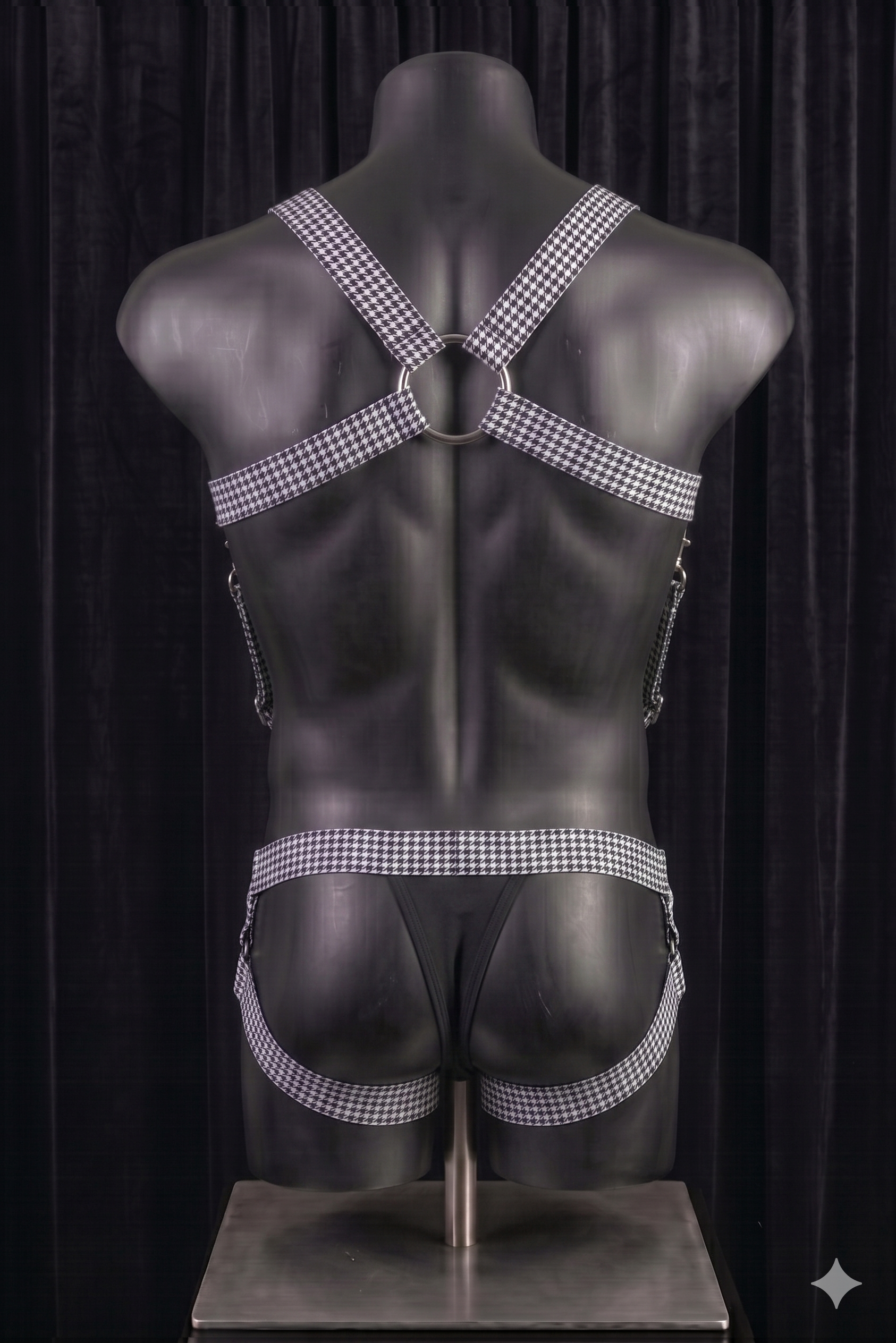 Joylgbt Men's Houndstooth Metal-Ring Elastic Harness Underwear Set