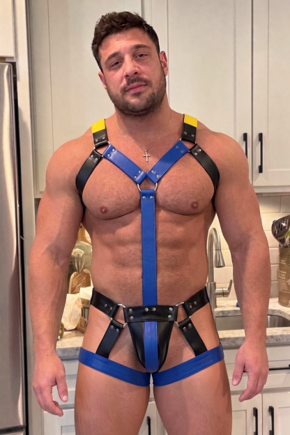Men’s Blue Black Yellow Geometric Harness Set