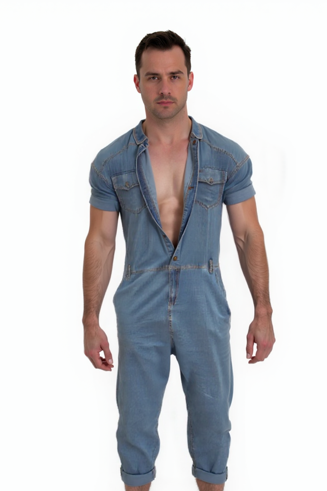 JoyLgbt Light Wash Denim Jumpsuit - Retro Style, Modern Comfort