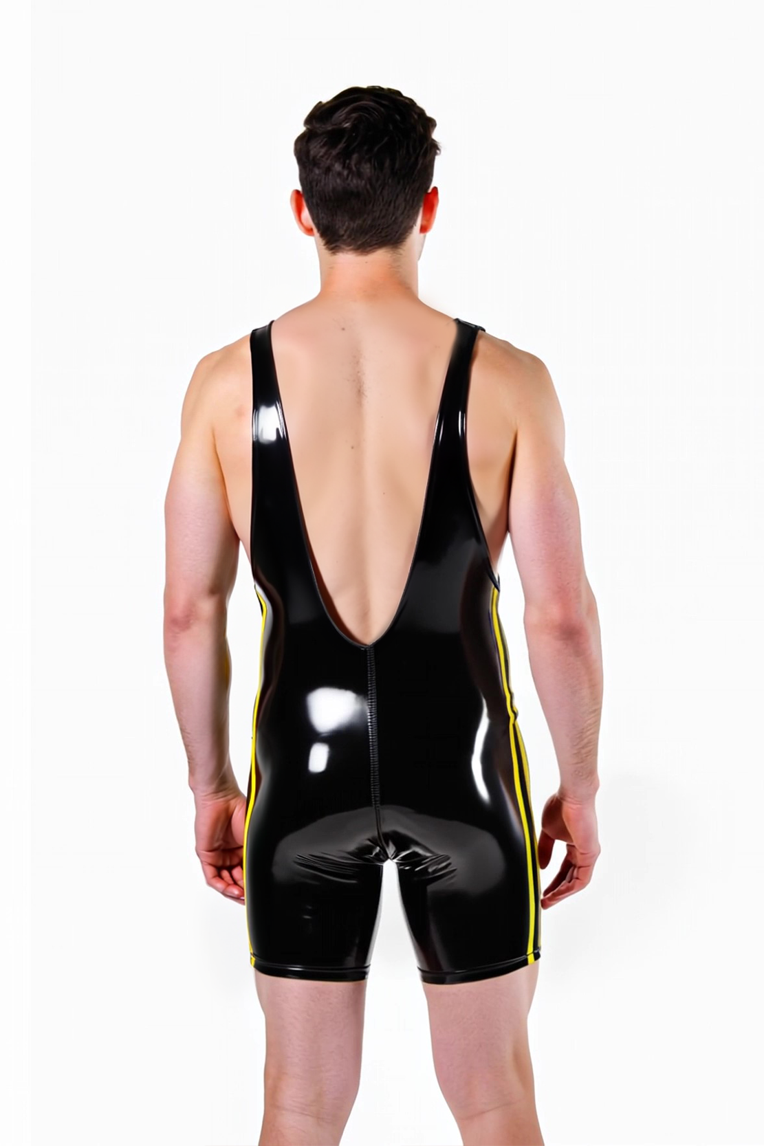 Joylgbt Glossy Stretch Wrestling Singlet – Bold Stripe Sides & Deep Scoop Back