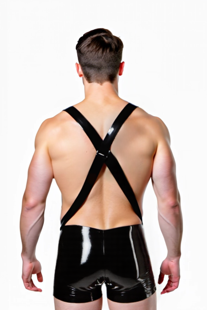 Joylgbt Men’s Suspender Romper – Cross-Back Straps & Shiny Finish