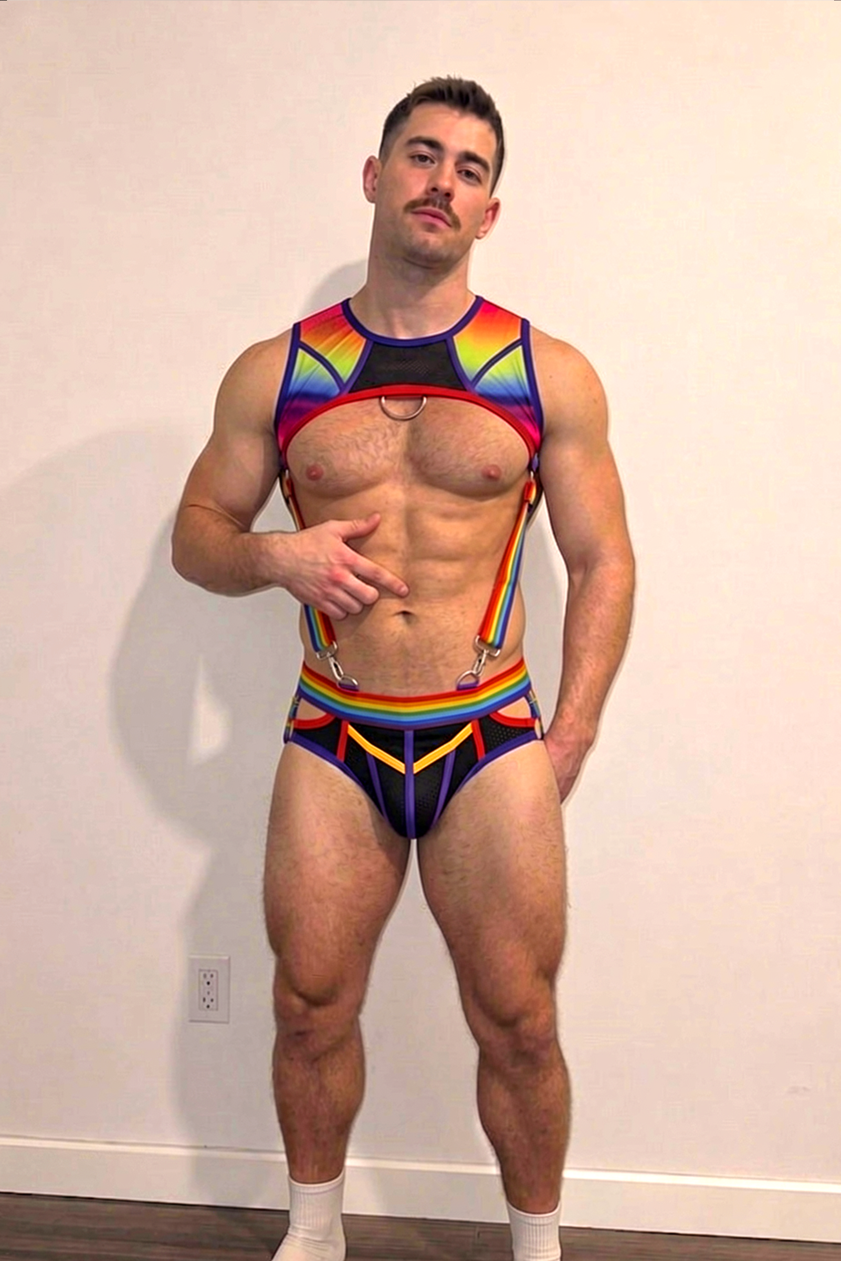 Rainbow Color-Block Structured Metal-Ring Harness Set
