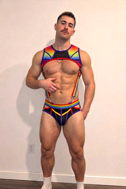 Rainbow Color-Block Structured Metal-Ring Harness Set