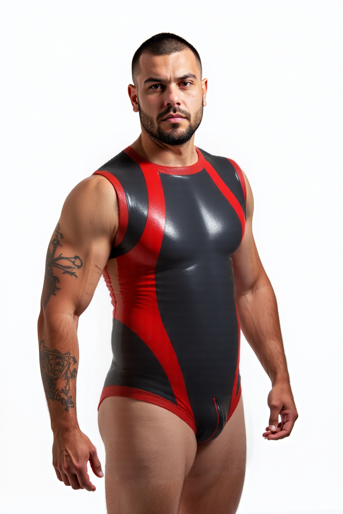 Joylgbt High-Shine One-Piece Suit – Athletic Style with Sleek Red Accents