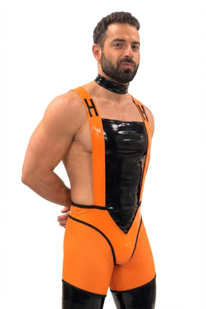 Joylgbt Men’s Orange Black Panel Bodysuit 