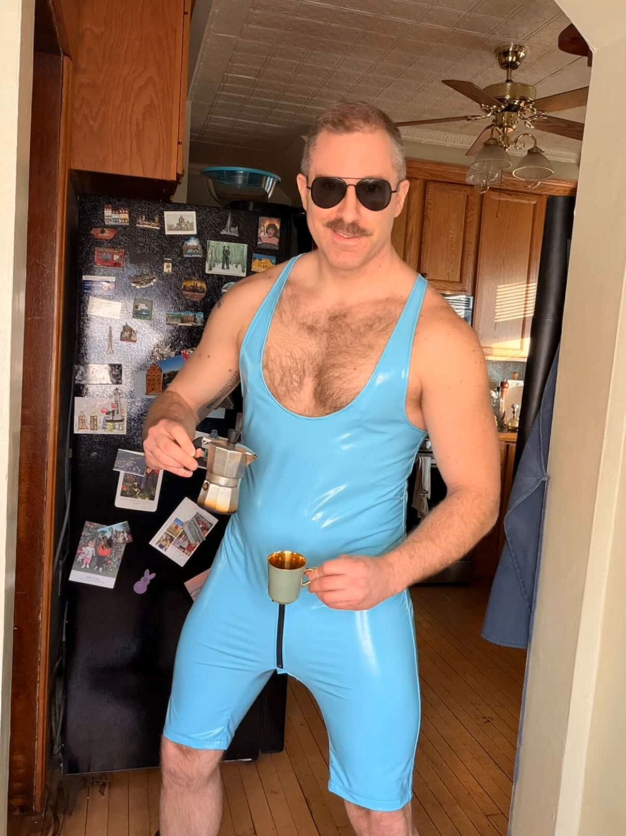 Joylgbt Sky Blue Glossy Sleeveless Bodysuit