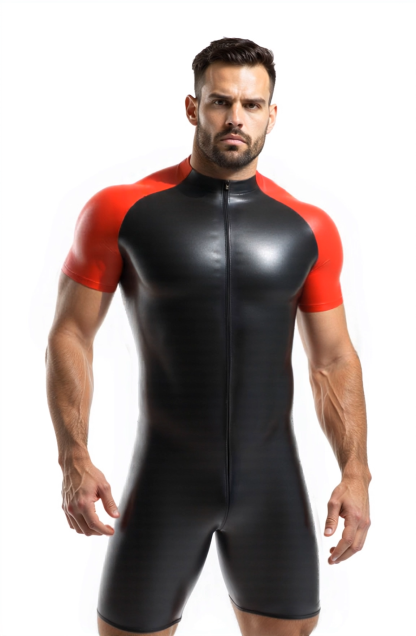 Joylgbt Men's Black and Red Fitted Bodysuit 