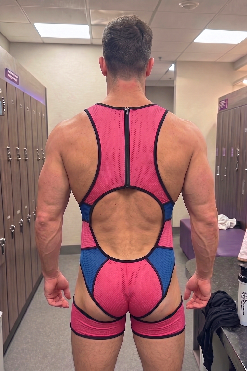 Men’s Pink & Blue Mesh Cutout Sculpting Bodysuit