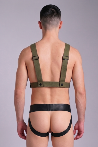 Joylgbt Men’s Khaki Utility Chest Rig Thong Set